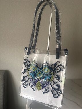 Brighton Summer Heart Tote with Navy Handles-NWT!!